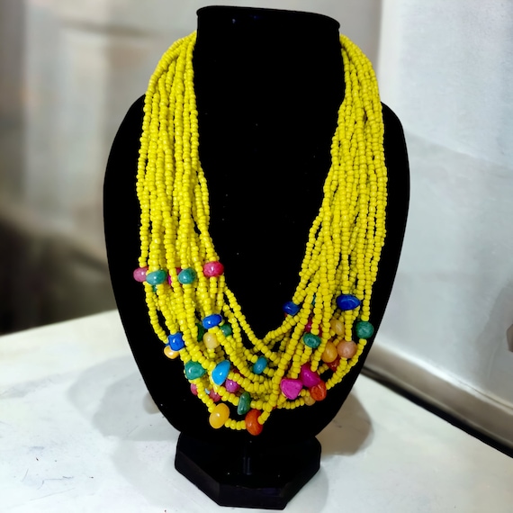 Rare Multistrand Yellow Glass Multicolor Accent G… - image 2