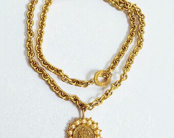 Leslie Block 40" Etruscan Gold Plated Vintage Coin Necklace NOS