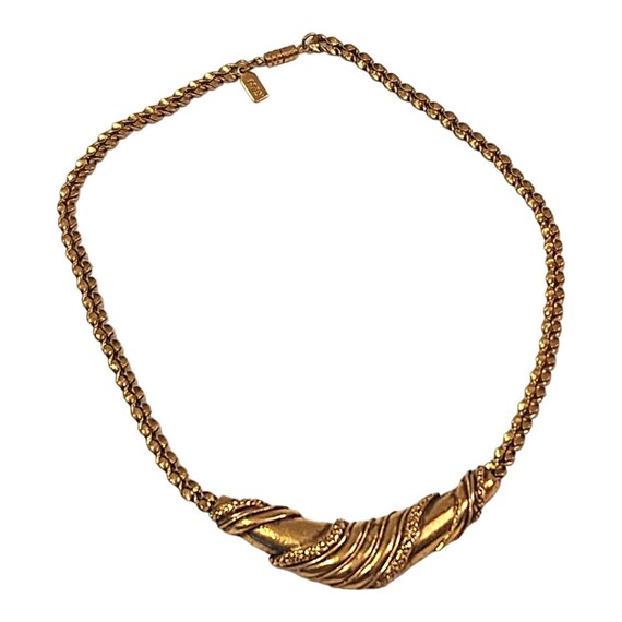 Beautiful Byzantine Gold Plated Bib Vintage Neckl… - image 2