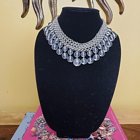 Gorgeous Chainmail Silvertone Drop Dangle Lucite … - image 8