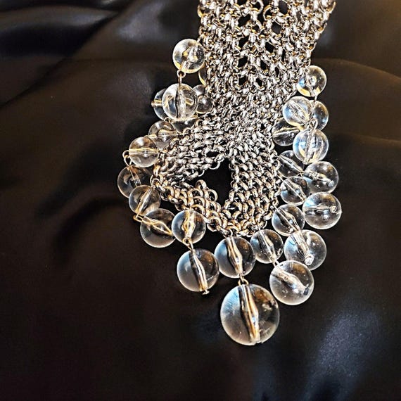 Gorgeous Chainmail Silvertone Drop Dangle Lucite … - image 4