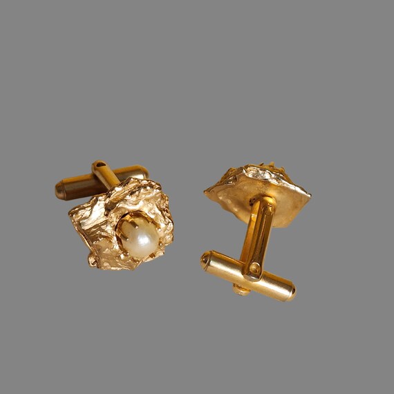 Pearl Nugget Gold Plated Vintage Cufflinks - image 3