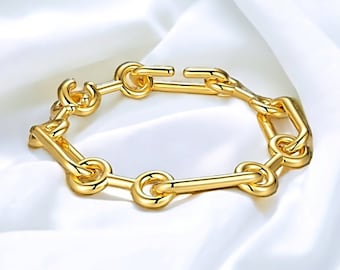 18K Yellow Gold Plated Paperclip Link Bracelet - Chunky Chain