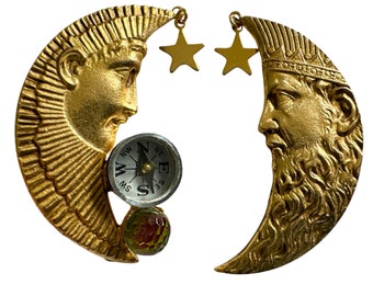 Kirks Folly Celestial Moon Vintage Gold-Plated Compass Clip-ons Earrings