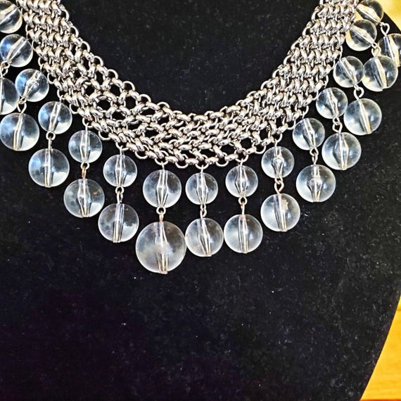 Gorgeous Chainmail Silvertone Drop Dangle Lucite … - image 9