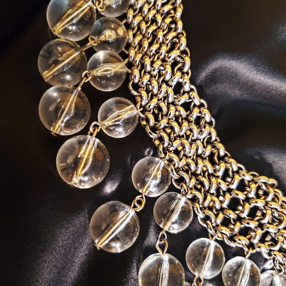 Gorgeous Chainmail Silvertone Drop Dangle Lucite … - image 6