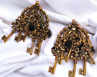 Skeleton Key Charm Dangle Drop Vintage Earrings