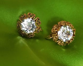 Beautiful SANDOR Filigree Prong Set Large Diamante Gold Plate Clip On earrings