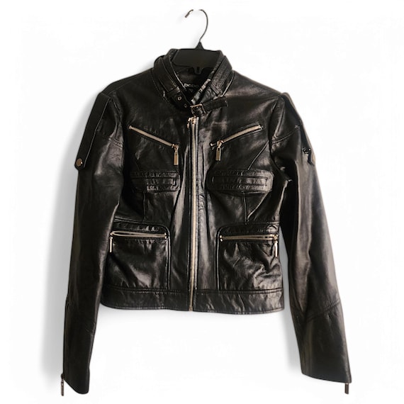 Vintage Bebe Moto Black Leather Size M, 90S Leather Jacket