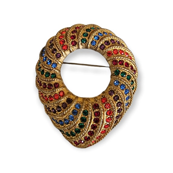 Gorgeous Multicolor Rhinestone Matt Finish Gold P… - image 3