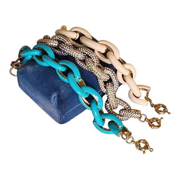 Chunky Statement Link Turquoise, Crystal, Cream G… - image 5