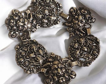 Vintage Cini Sterling Silver Renaissance Revival Green Man Bracelet