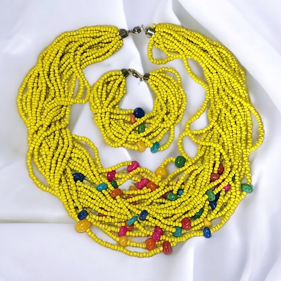 Rare Multistrand Yellow Glass Multicolor Accent G… - image 1