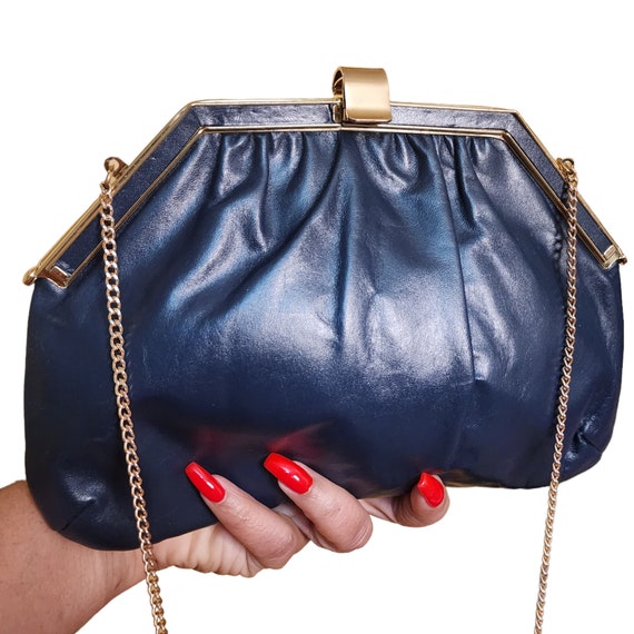 Mardone Navy Blue Leather Covertible Clutch Purse - image 3