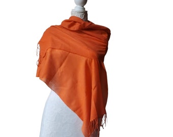 Orange Ralph Lauren Purple Label Fringe Cashmere Scarf Made In Italy