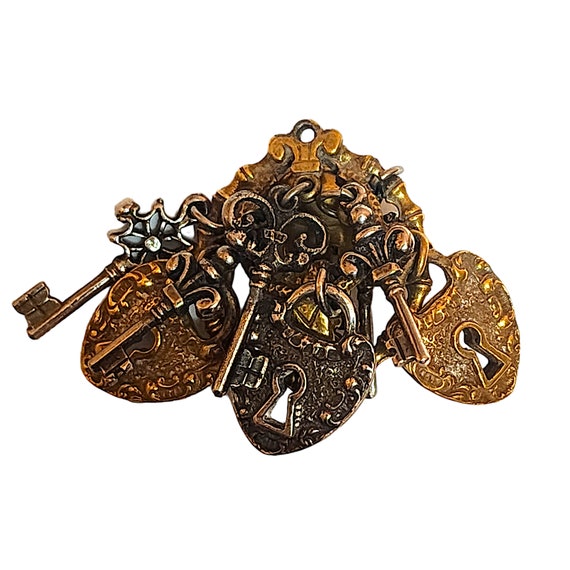 Skeleton Key Padlock Charm Dangle Drop Vintage Vi… - image 2