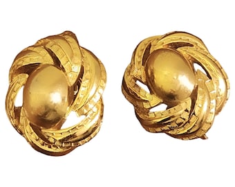 Beautiful TRIFARI Swirl Textured Knot Gold Plated Clip On Earrings
