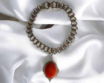 Victorian Style Book Chain w/Carnelian Vintage Pendant Necklace