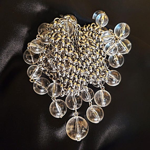 Gorgeous Chainmail Silvertone Drop Dangle Lucite … - image 5