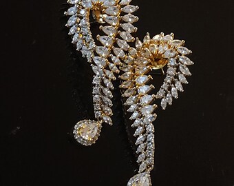 Bezaubernde 18k CZ Marquise Gelb Gold Vergoldete Ohrringe, Hochzeit