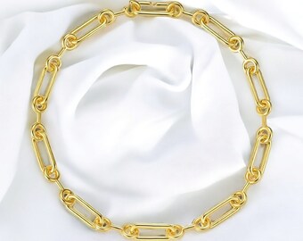 Chunky Barcode Link Necklace: 18K Gold Plated Statement Chain