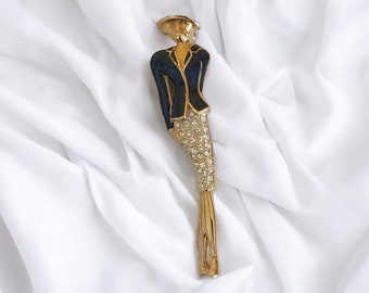 CAROLEE Woman Navy Enamel Diamanté Crystals Gold-Plated Vintage Brooch Pin