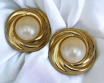 Oversized Baroque Pearl Gold Plated Clip-on Earrings, Stud Earrings, Statement Earrings, Wedding Earrings, Runway, Couture