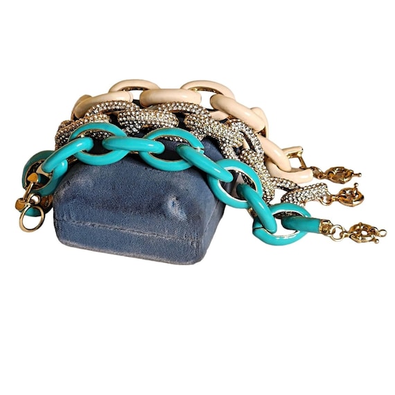 Chunky Statement Link Turquoise, Crystal, Cream G… - image 2