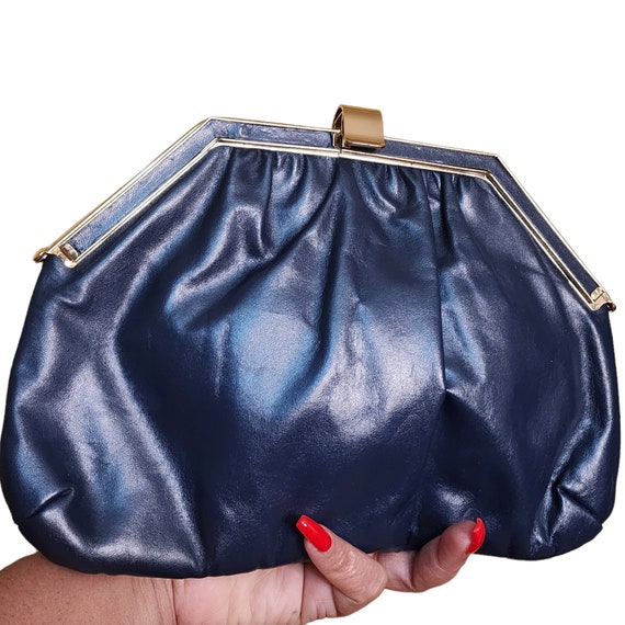 Mardone Navy Blue Leather Covertible Clutch Purse - image 7