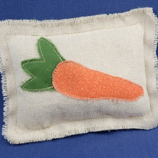 Farmhouse Primitive Tiered Tray Decor Mini-Pillow with Appliqued Easter Carrot with Frayed Raggedy Edges