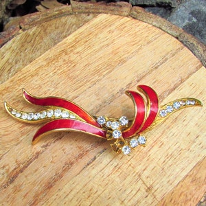 Vintage Attwood and Sawyer Red Ribbon & Rhinestone Pin