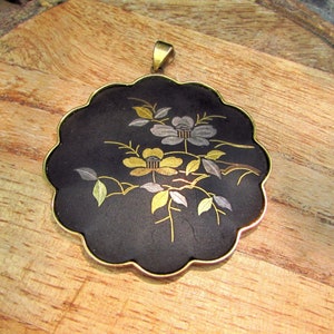 AMITA Japanese Damascene Flower Circle Pendant