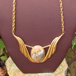 Bold Art Deco Style Winged Gold Toned Necklace