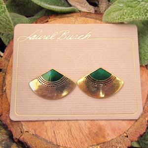 Vintage Laurel Burch Cloisonne Fan Earrings on Original Card - Numbered