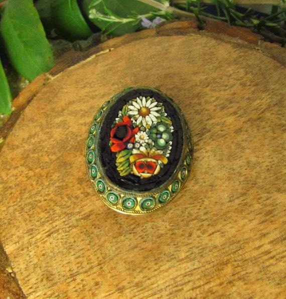 Antique Italian Micro Mosaic Pin