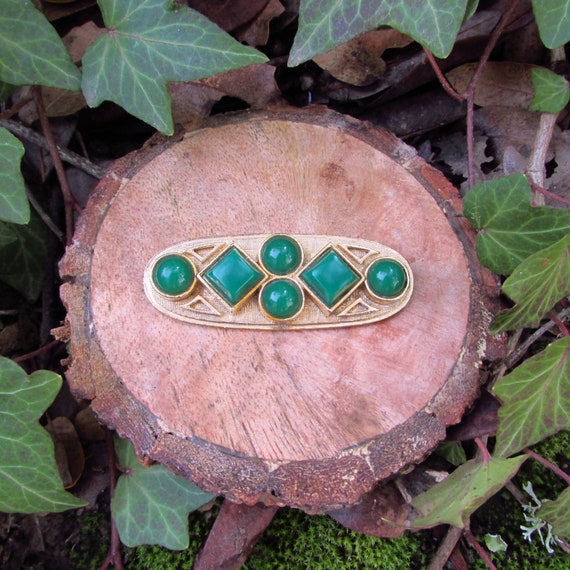 Vintage Lisner Modernist Faux Jade Brooch - image 1