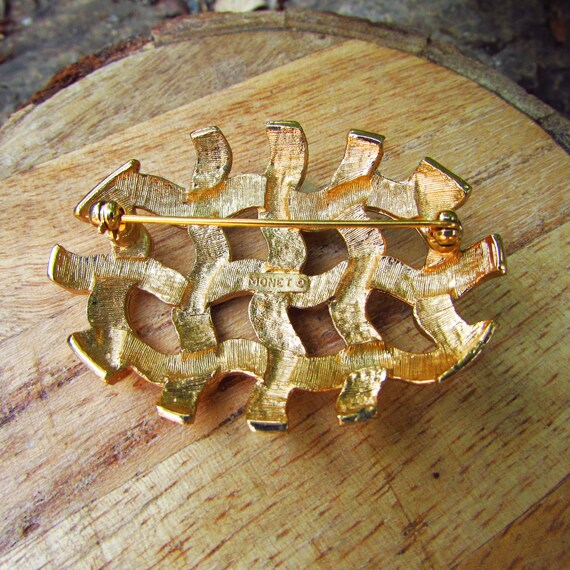 Vintage Monet "Woven" Gold Tone Brooch - image 4