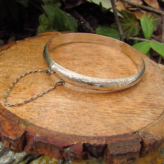 Vintage Embossed Silver Bangle - image 1