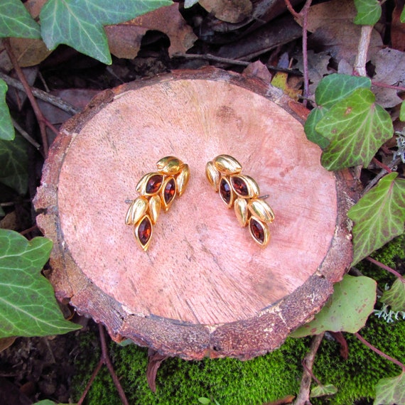 Vintage Swarovski Gold Plated Crystal Leaf Earrings