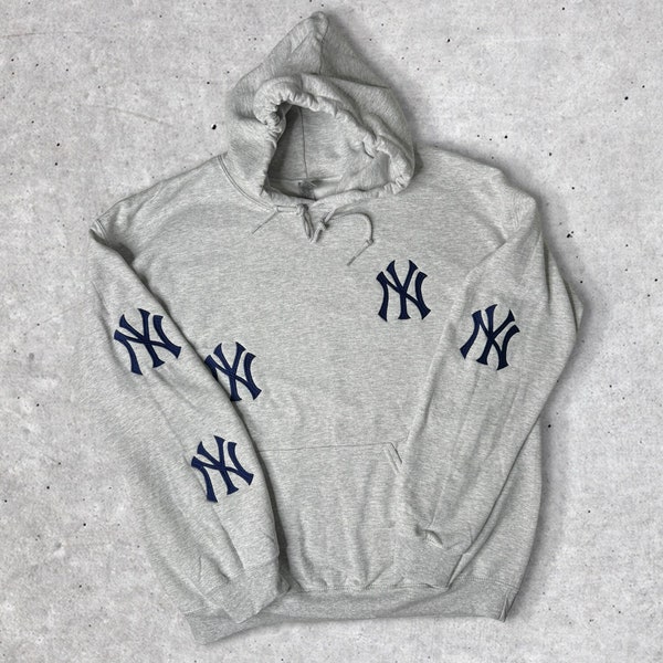 New York Gray Embroidered Sweatshirt Hoodie | New York Light Gray Embroidered Hoodie