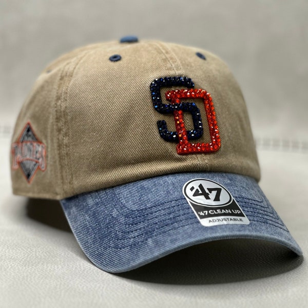 Washed Navy SD Padres bling hat | Swarovski Crystals Sports Hat | Women's Baseball Hat | Padres Baseball Hat