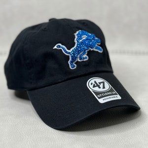 Black DET Lions bling hat | Swarovski Crystals Sports Hat | Women's Football Hat | Detroit Rhinestone football Hat