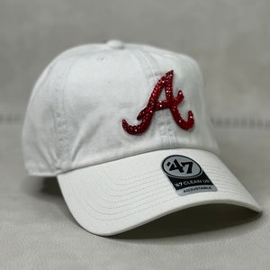 White ATL Braves bling hat |Swarovski Crystals | Braves Sparkle Hat | Atlanta Bling| White ATL Glitter Cap