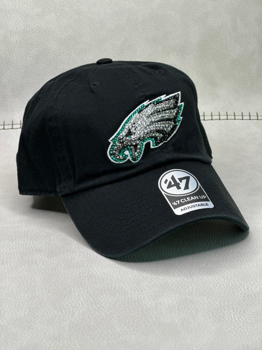 Black PHI Eagles bling hat | Swarovski Crystals Sports Hat | Women's Football Hat | Rhinestone football Hat| Ships Same Day