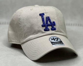 Cream & Sapphire Blue LA Dodgers bling hat | Swarovski Crystals | Dodger Glitter Hat| Sparkle Hat