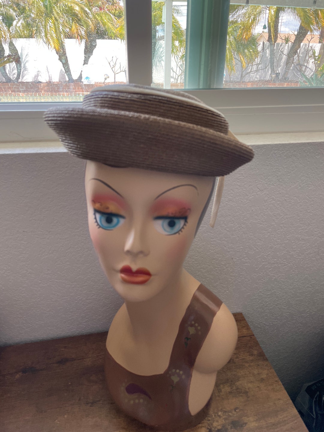 1950s Donnybrook New York Brown/beige Straw Vintage Bumper Brim Hat