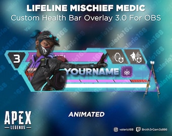 Barra de salud personalizada Lifeline animada - Versión 3.0 de Apex Legends para transmisiones en YouTube, Twitch, OBS y SLOBS
