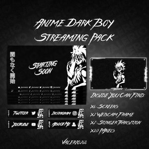 Geanimeerde anime Dark Boy streamingpakket-overlay | Scherm, webcamframe, overgang, panelen (AANPASBAAR)