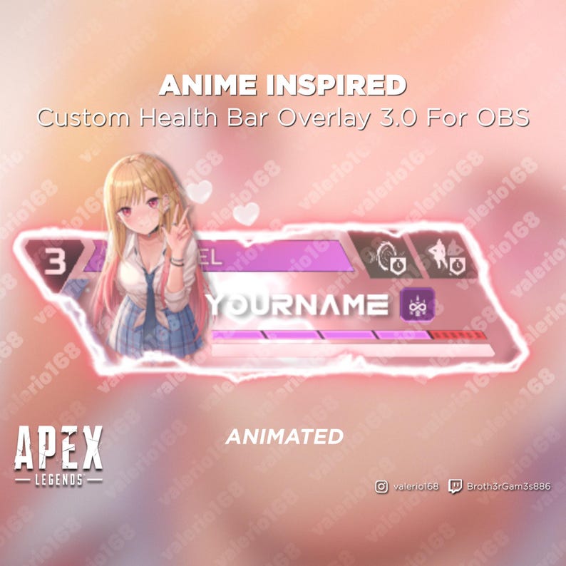Anime Girl Animated - Apex Legends Custom Health Bar 3.0 Overlay For Streaming on Youtube, Twitch, OBS & SLOBS image 1