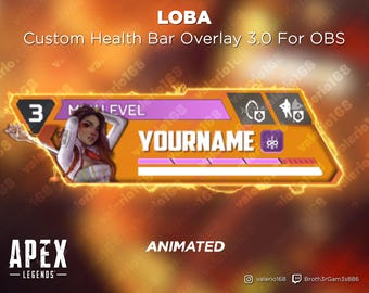 Barra de salud personalizada de Loba animada - Versión 3.0 de Apex Legends para transmisiones en YouTube, Twitch, OBS y SLOBS